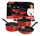 Set De Cocina Ollas + Sartén Antiadherente 4 Piezas Piamonte Color Rojo