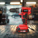 Taladro Percutor + 2 Baterias 20v Kommberg 13mm Maletin 2 Baterias, Cargador Y Accesorios Kb-tpb1020-2